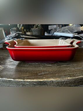 Set of two Le Creuset Red Ceramic Baking Dishes